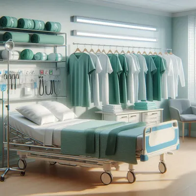 Doctor Scrubs, Nurse Gowns, Hospital sheets in a hospital environment