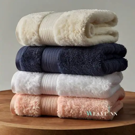 Four towels stacked in different colors